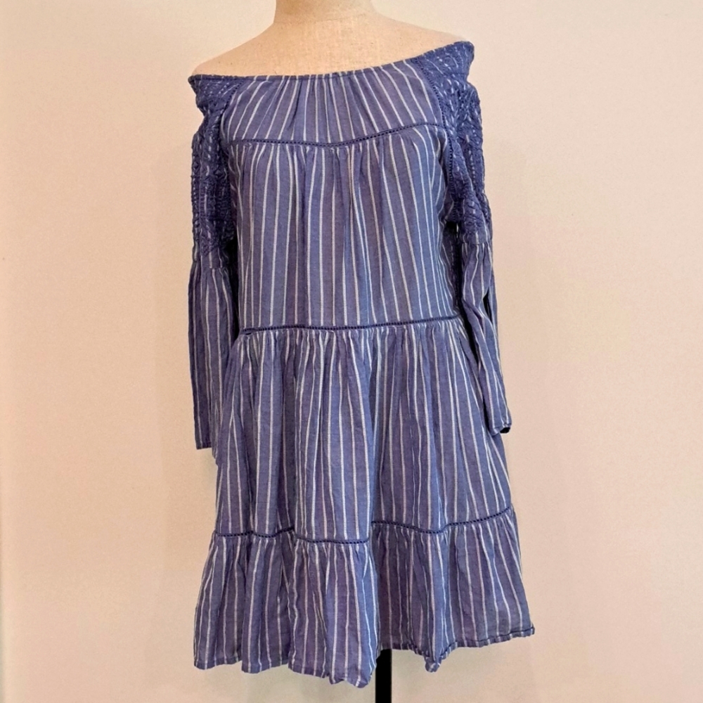 Nwot Free People chambray blue/white  stripe dress/tunic w/low scoop back.